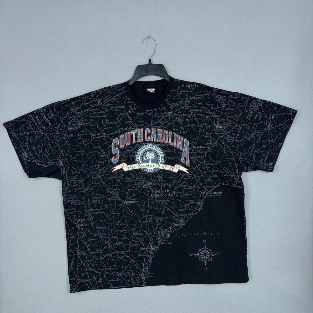 State of Mine Shirt Mens 2XL Black Map Graphic South Carolina Palmetto State AOP